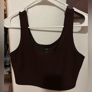 SHEIN Brown Ribbed Crop Tank Top
